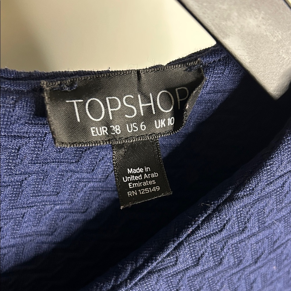 Topshop Navy Textured Mini Dress - Picture 2 of 12
